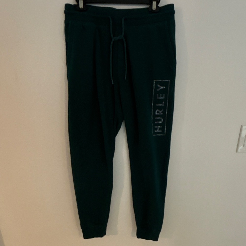 Hurley Women's Green Fleece Jogger Sweatpants M Cotton/Poly Logo Drawstring